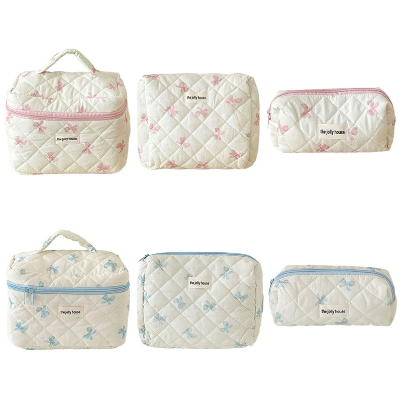 The Jolly House Quilted Cosmetic Bags Set – Pink and Blue Floral