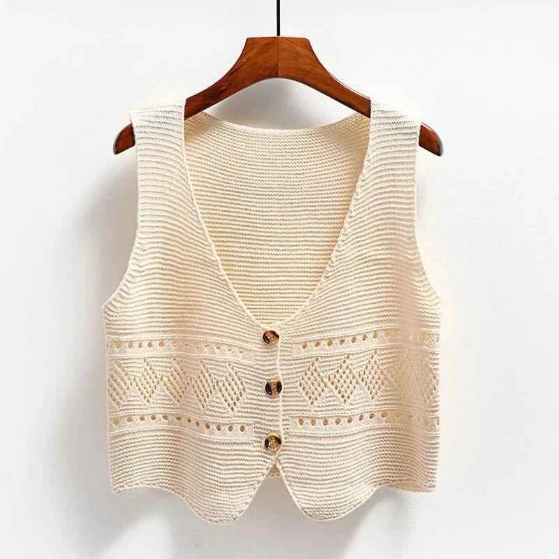 Knitted Button-Up Crop Vest – Stylish Casual Wear for Women | Multi-Color Options