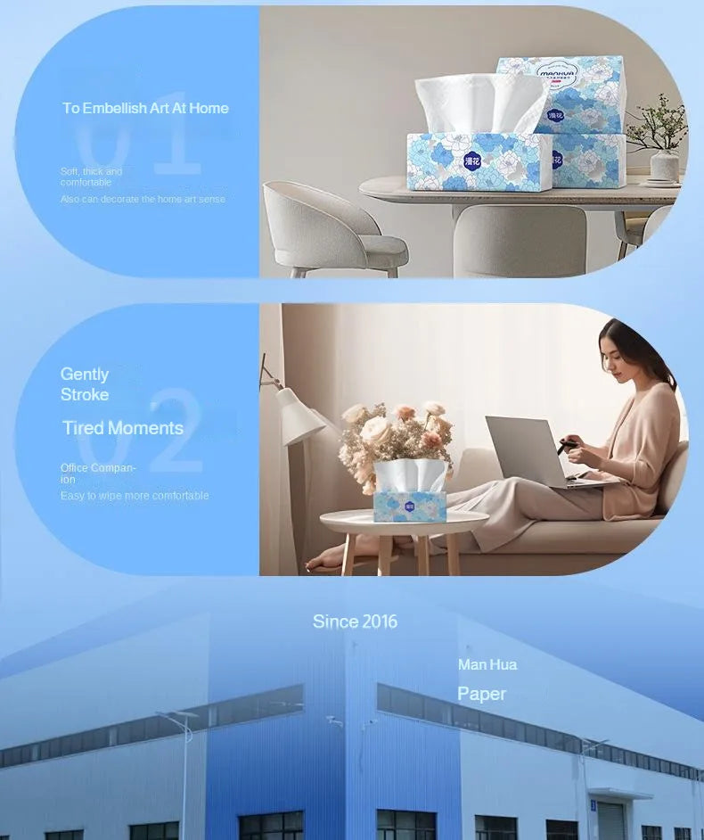 Manhua Household Tissue Paper 20 Packs Bulk 400 Sheets Each Thickened Soft Disposable Napkins for Home Daily Cleaning Face Towel