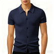 Men’s Textured Knit Short-Sleeve Button-Up Shirt with Turn-Down Collar