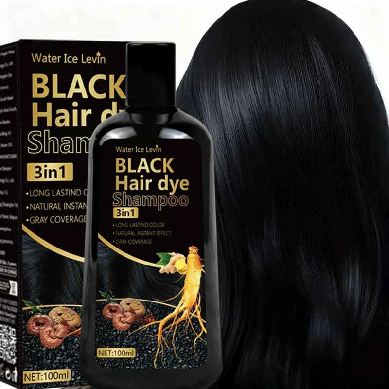 Water Ke Lewn Black Hair Dye Shampoo 3in1 with Ginger & Biotin Long Lasting Gray Coverage Hair Color Shampoo