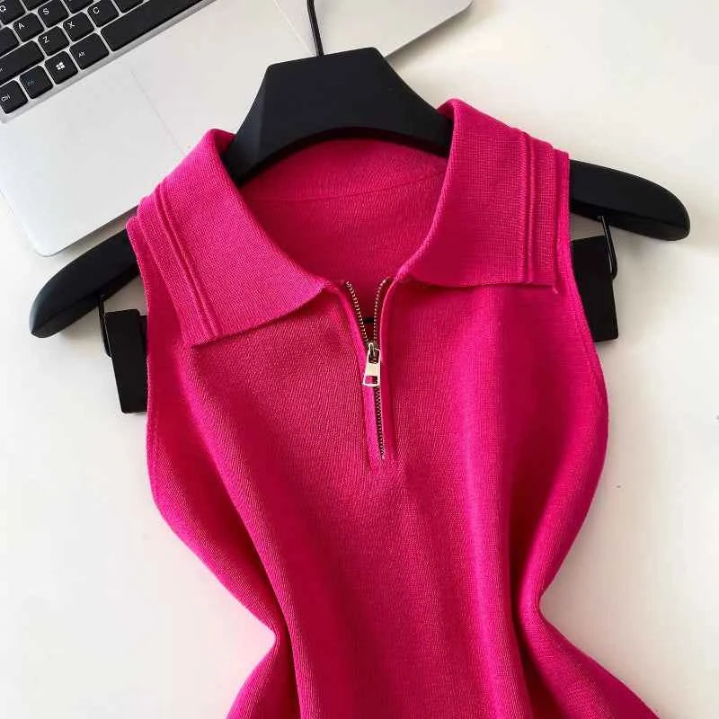 Colorful Zip-Up Collar Knit Tops by Sing Reiny