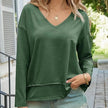 Women's V-Neck Long Sleeve Crop Top – Loose Fit Raw Hem Casual T-Shirt