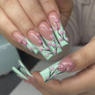 24Pcs Ultra Long Coffin Press On Nails Set with French Gradient Design, 3D Flower Butterfly Diamond Glossy Reusable Fake Nails