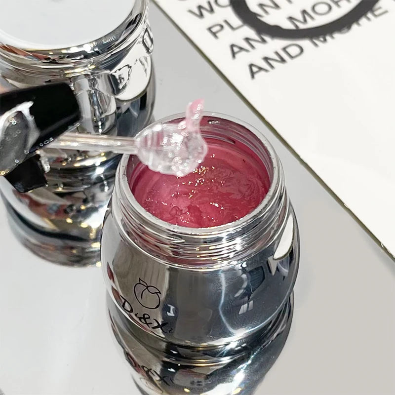 D&Xi Peach Little Silver Jar Lip Balm – Moisturizing Lip Care Jelly with Hydrating Lip Gloss Finish
