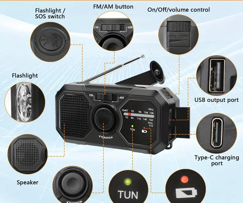 Sayin Solar Hand Crank Emergency Radio – 3500mAh Power Bank, AM/FM NOAA, LED Torch & SOS Alarm