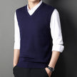 Men's Solid Color V-Neck Knitted Vest – Casual Sleeveless Sweater Top