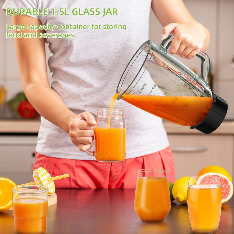 BioloMix 1300W Smoothie Maker with 1.5L Glass Jar, Personal Blending Bottle and US Plug