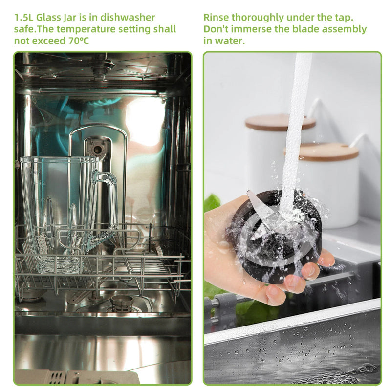 BioloMix 1300W Smoothie Maker with 1.5L Glass Jar, Personal Blending Bottle and US Plug
