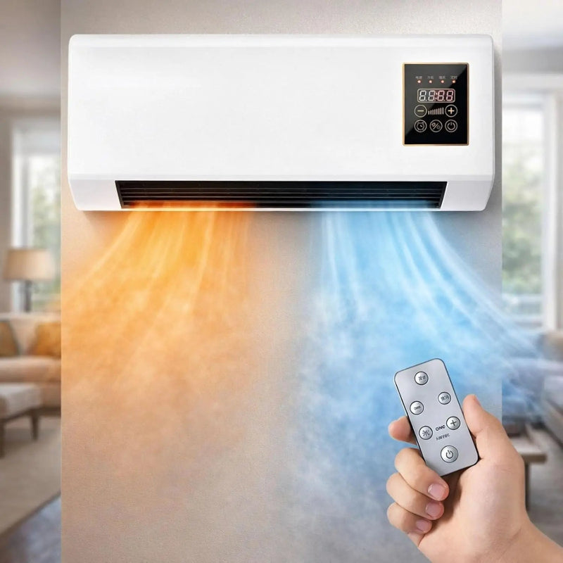 1800W Wall-Mounted Heating & Cooling Fan with Remote Control, LED Display & Touch Controls