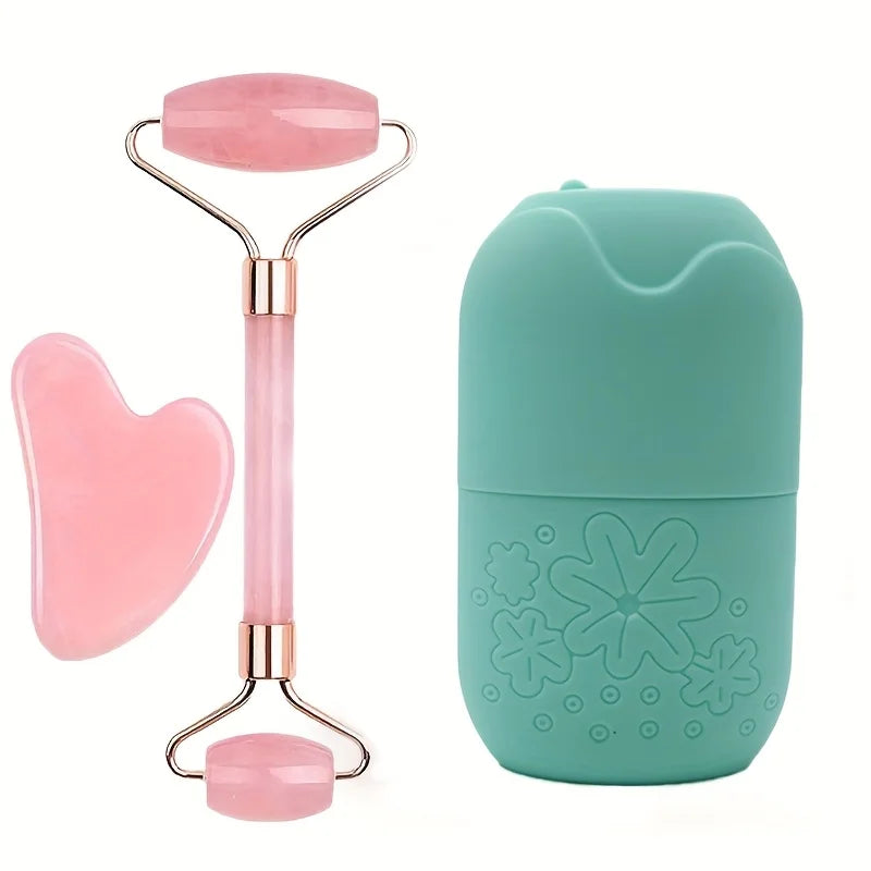3-in-1 Ice Face Roller & Gua Sha Facial Skincare Set – Cooling Massage Beauty Tool Set for Face Care