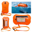 Orange Waterproof Swim Buoy Dry Bag with Touchscreen Phone Pouch and Adjustable Strap