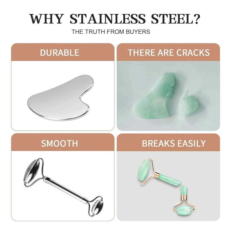 Stainless Steel Facial Roller Gua Sha Facial Tools Set Face Body Lymphatic Drainage Ice Face Roller Facial Skincare Ice Roller