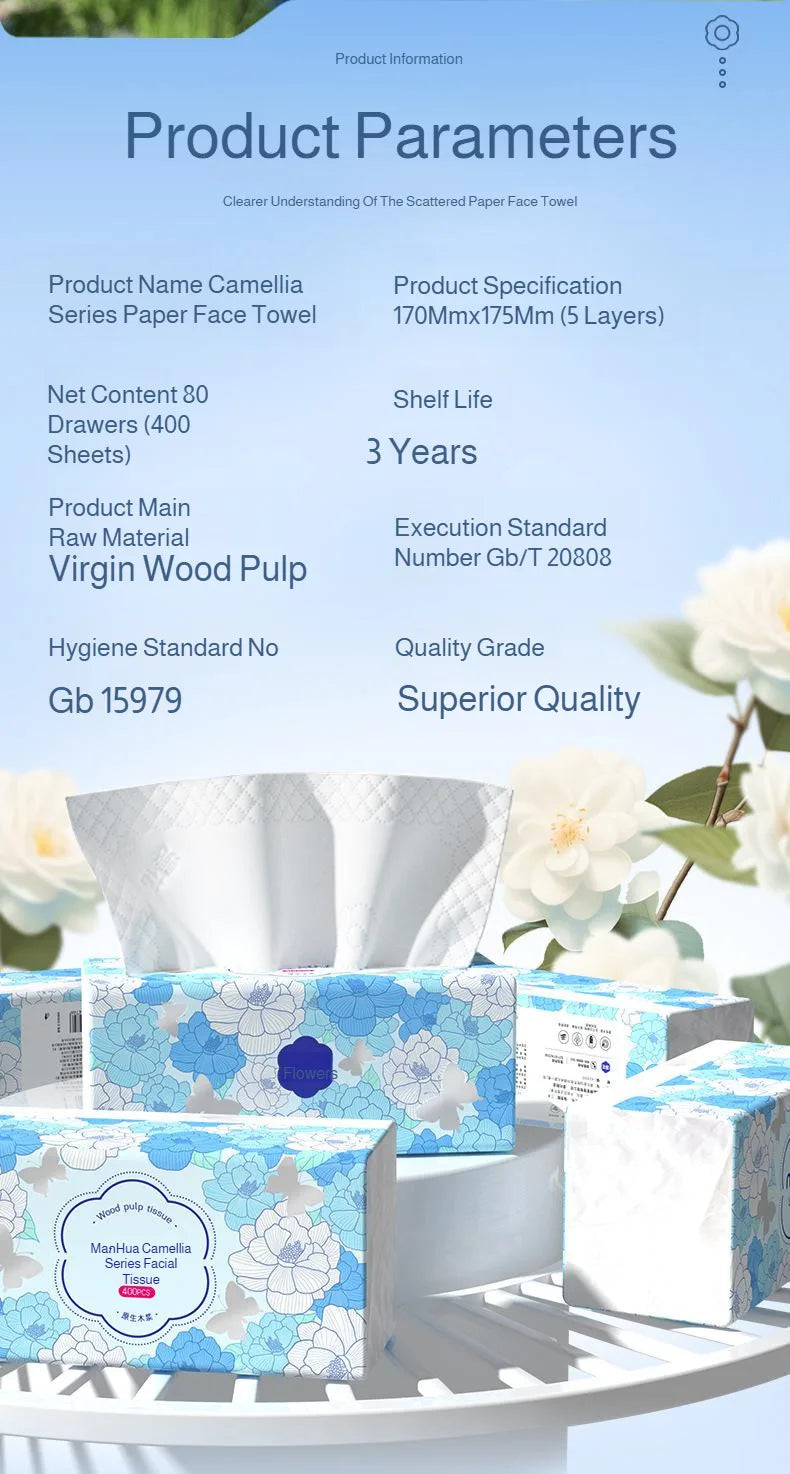 Manhua Household Tissue Paper 20 Packs Bulk 400 Sheets Each Thickened Soft Disposable Napkins for Home Daily Cleaning Face Towel