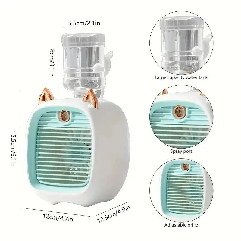 TINSOL 1200mAh USB Mini Air Conditioning Fan with Humidifier Spray & 3-Speed Cooling