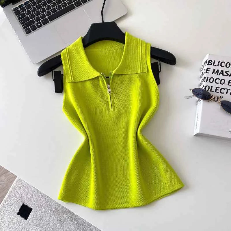 Colorful Zip-Up Collar Knit Tops by Sing Reiny