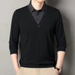 Men's Fake Two-Piece Polo Shirt – Long Sleeve Collar Knit Top Casual Fashion Sweater