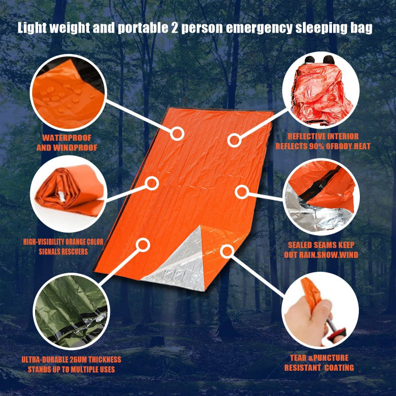 Emergency Sleeping Bag Mylar Blanket Waterproof Lightweight Survival Shelter for Camping & Hiking