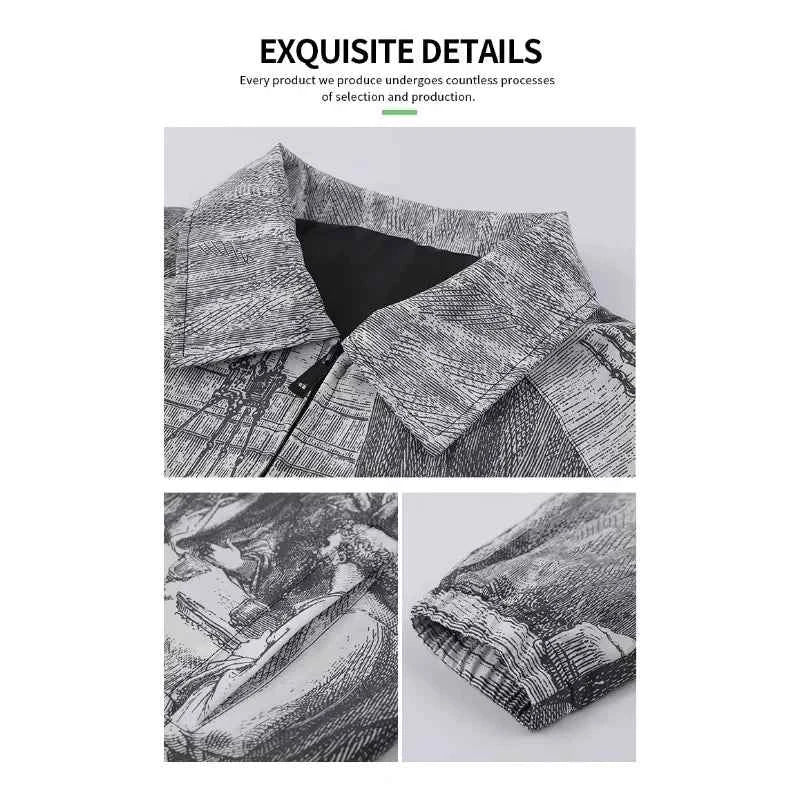Autumn Men Jacket Oversized Painting Printing Couples Thin Casual Jackets Male Female Silk Vintage Clothing Man Coats Outerwear