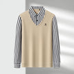 Men’s Business Casual Striped Long Sleeve Shirt with Sweater Vest – Fake Two-Piece Top