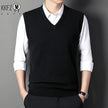 Men's Solid Color V-Neck Knitted Vest – Casual Sleeveless Sweater Top