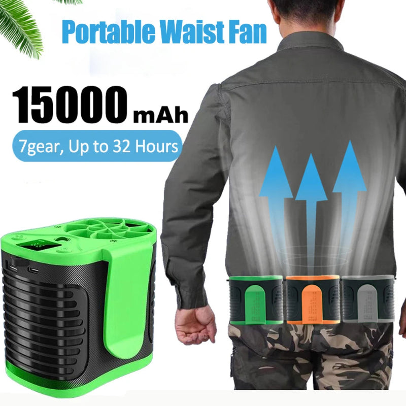 TIASTHAN 30000mAh Rechargeable Waist Clip Fan with 7 Speeds, Digital Display and Power Bank Function