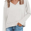 Women's V-Neck Long Sleeve Crop Top – Loose Fit Raw Hem Casual T-Shirt