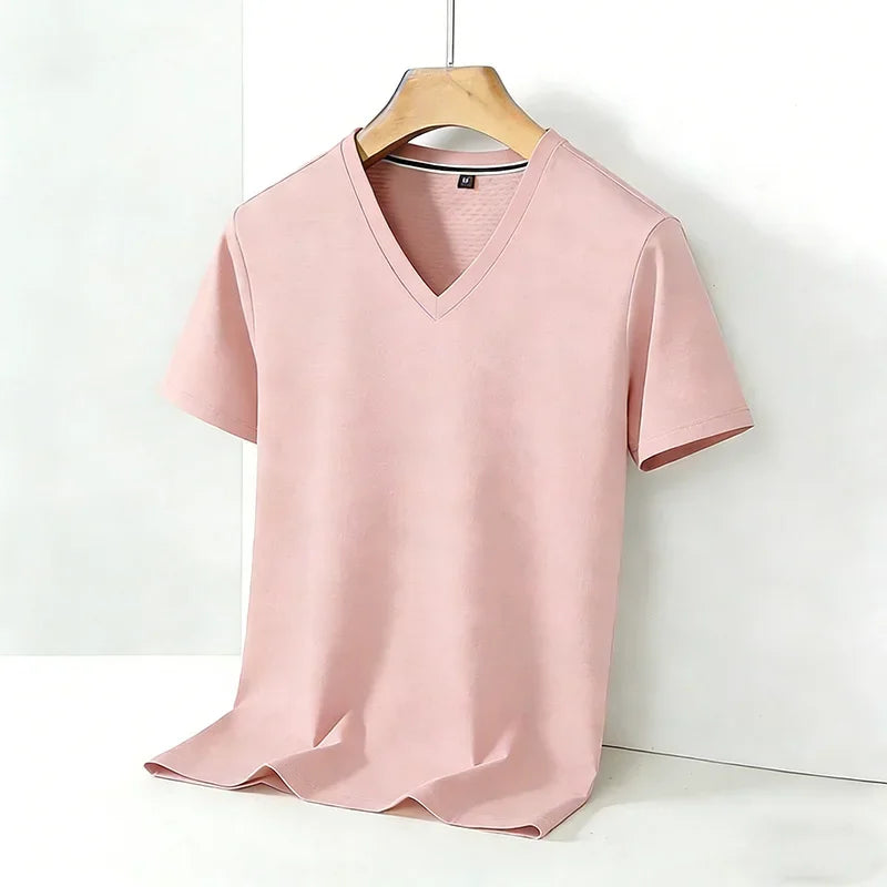 Men’s Solid V-Neck Short-Sleeve Casual T-Shirt – Multiple Colors