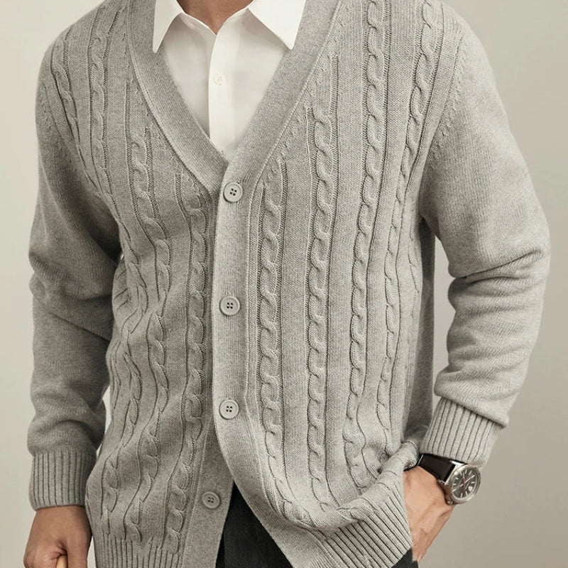 Men's Cable Knit V-Neck Cardigan Sweater Casual Winter Knitwear Outwear