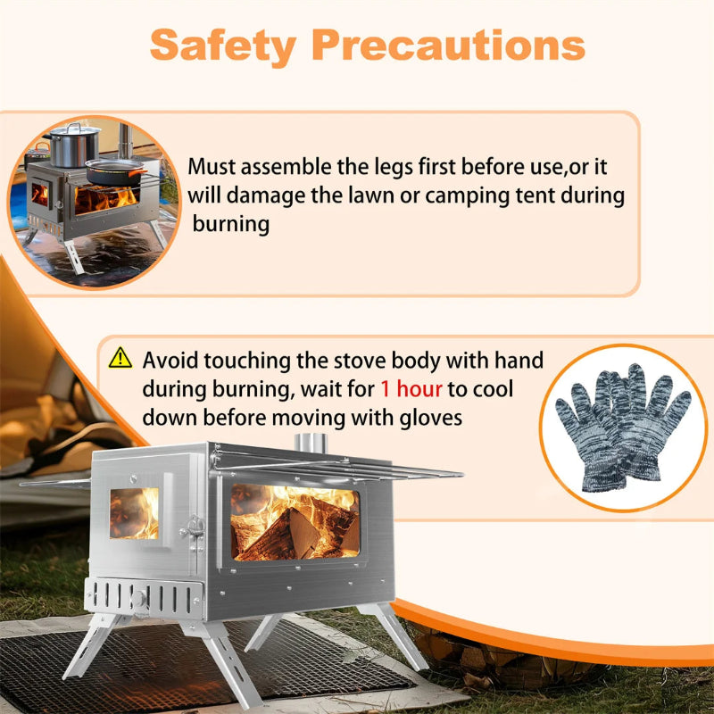 UNHO Hot Tent Wood Burning Stove Portable Camping Stove with 6 Stainless Steel Chimney Pipes for Outdoor Heating & Cooking