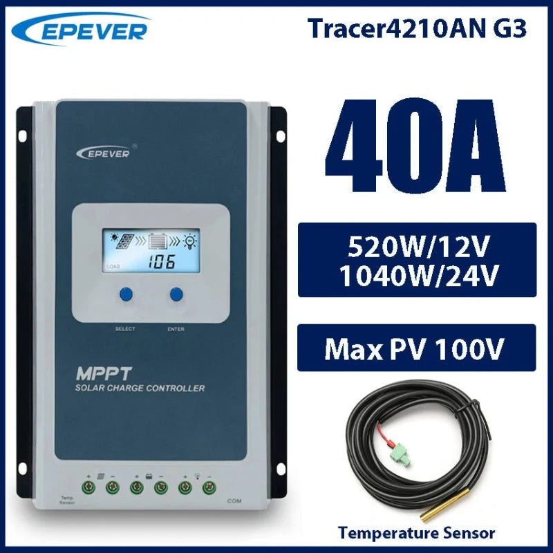 EPEVER MPPT Tracer Solar Charge Controller 10A 20A 30A 40A 12V/24V Battery Regulator