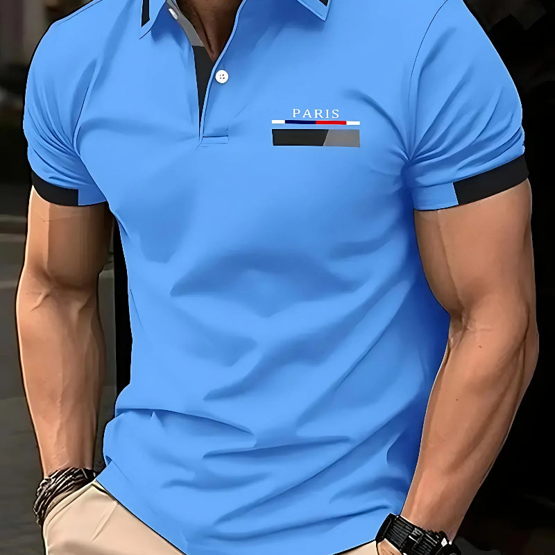 PARIS Men’s Solid Color Polo Shirt with Contrast Collar & Sleeve Trim