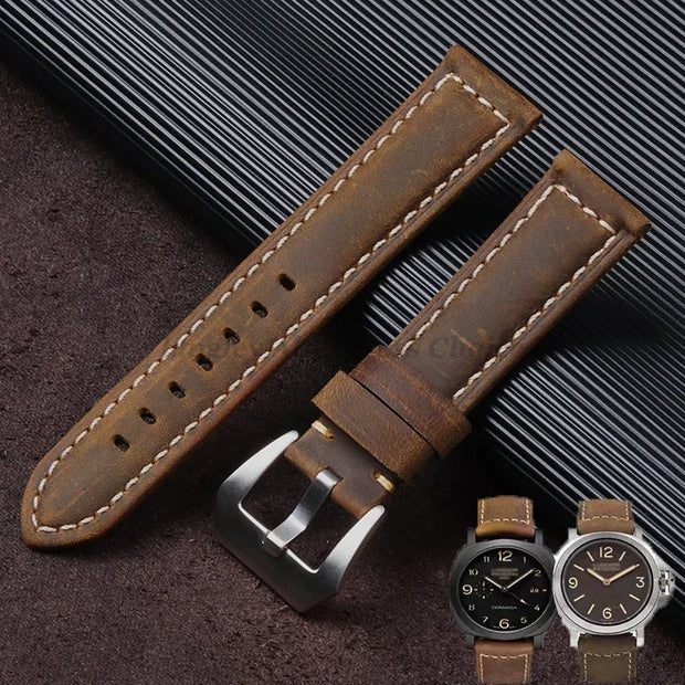 Vintage Leather Watch Strap Replacement Band with Contrast Stitching