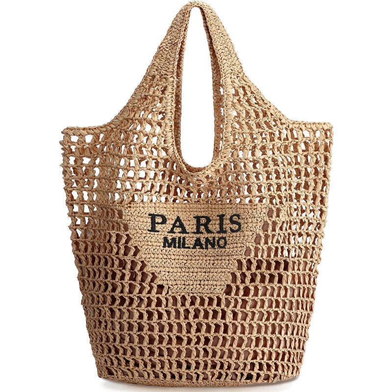 PARIS MILANO Women’s Woven Grass Mesh Tote Bag