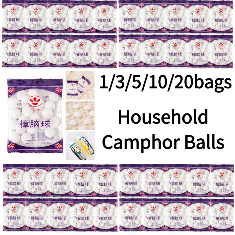 Household Camphor Balls for Moth Protection – 1/3/5/10/20 Bags Anti-Mildew & Anti-Insect Wardrobe Freshener