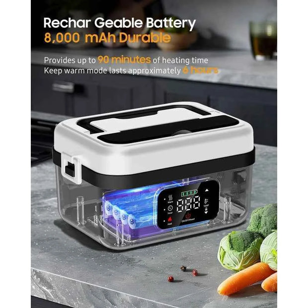 Rechargeable 8000mAh Electric Lunch Box 1L Smart Heating Food Container with Carry Bag & Cutlery Set