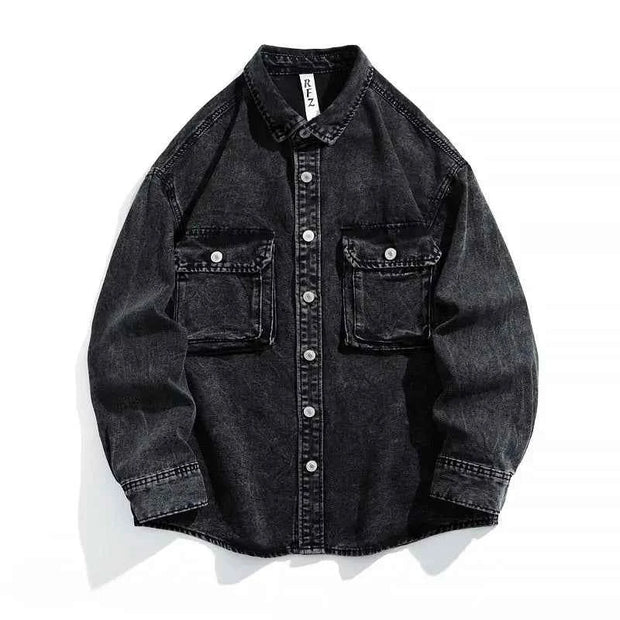 Men Fashion Denim Jackets Coats Loose Fit Pockets Solid Turn Down Collar Full Sleeve Regular Jacket Spring 2025 Causal Clothing