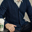 Men's Cable Knit V-Neck Cardigan Sweater Casual Winter Knitwear Outwear