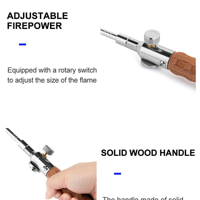 WIDESEA Long-Handle Detachable Stainless Steel Camping Torch with Wooden Grip & Carry Pouch