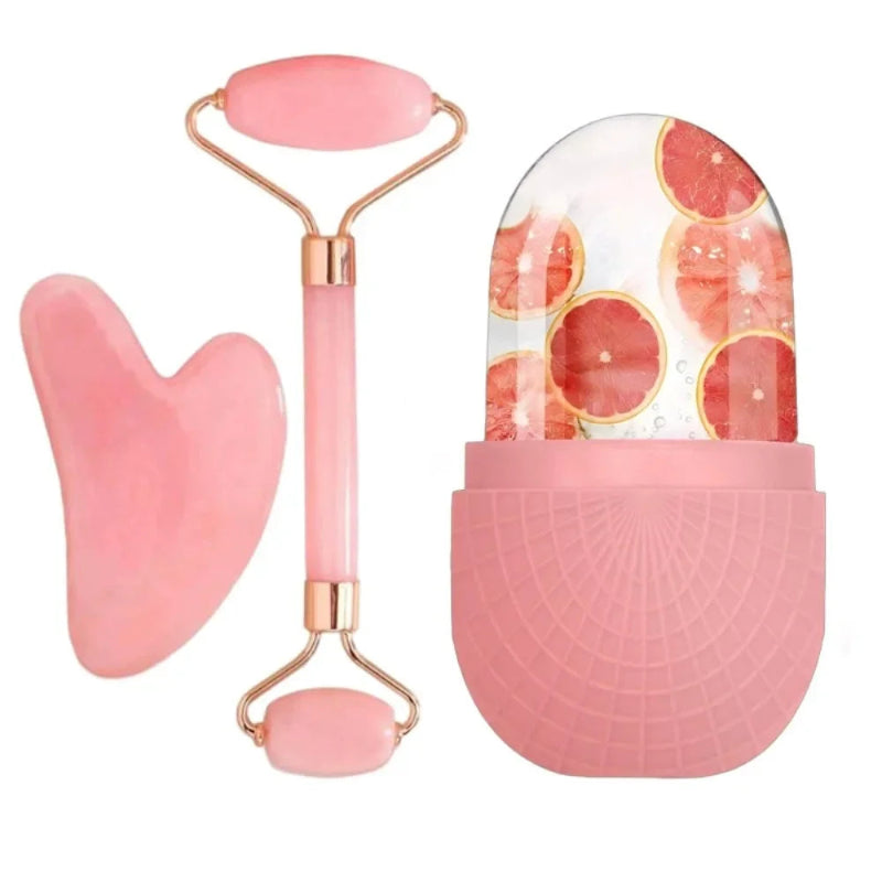 3Pcs Ice Facial Roller & Gua Sha Massage Set – Cooling Face Lifting and Skin Care Beauty Tools