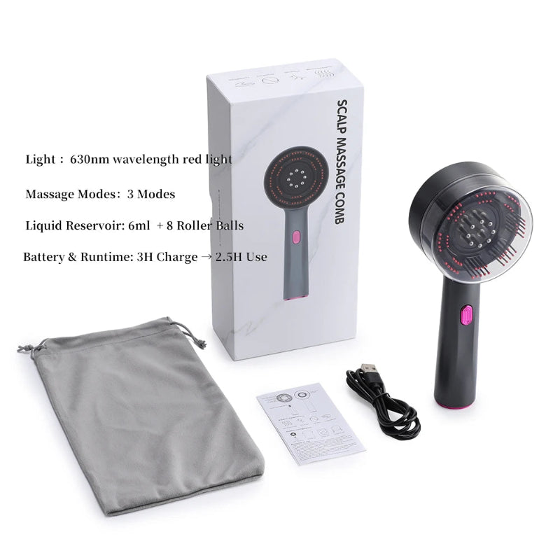 Electric Scalp Massage Comb with Light Therapy & Oil Applicator