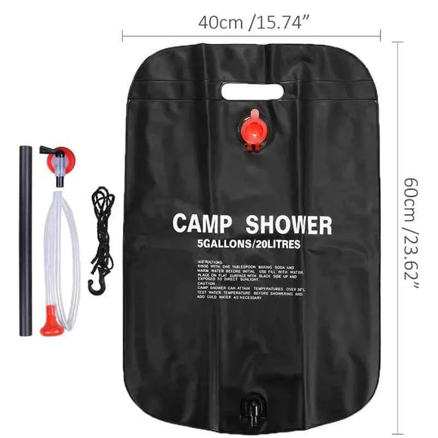 20L Portable Solar Camping Shower Bag with Hose, Shower Head and Hanging Strap