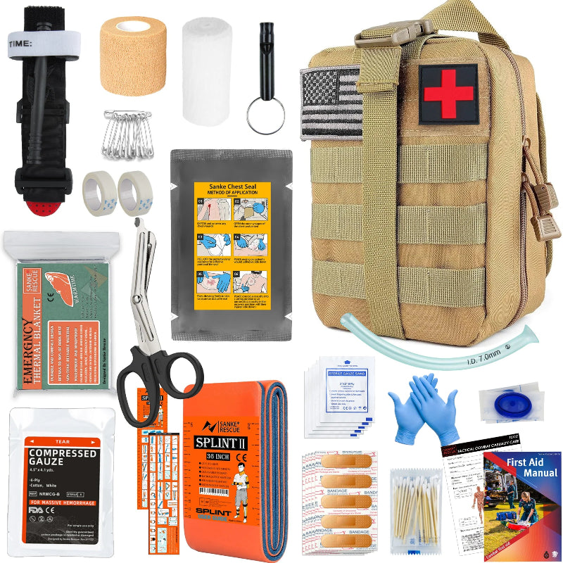 Survival Gear IFAK Kit with MOLLE System Tactical First Aid Bag for Outdoor, Hiking & Emergency