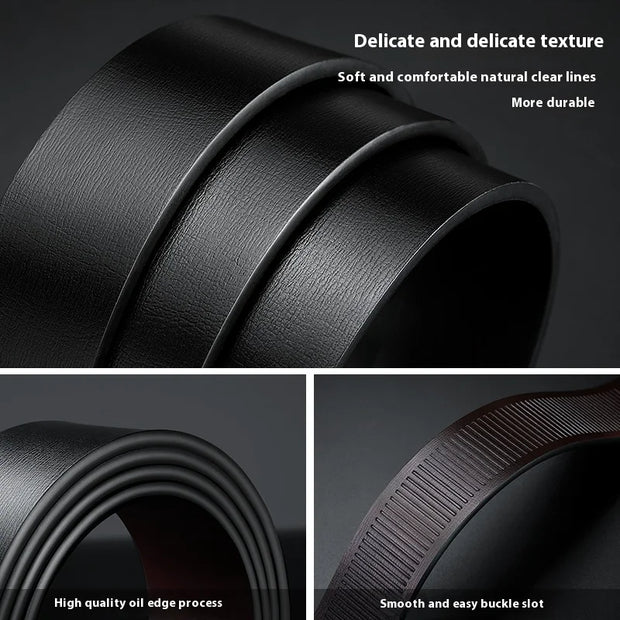 OYIFAN Automatic Buckle Leather Belt with Geometric Metal Clasp - Black
