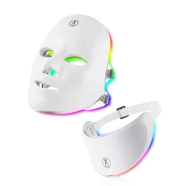 7-Color LED Facial Mask with Neck Light Therapy Mask – Wireless Rechargeable Skin Rejuvenation Beauty Device