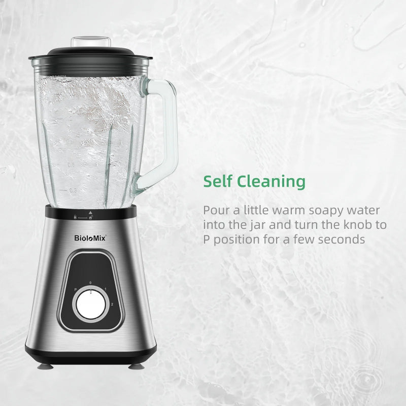 BioloMix 1300W Smoothie Maker with 1.5L Glass Jar, Personal Blending Bottle and US Plug
