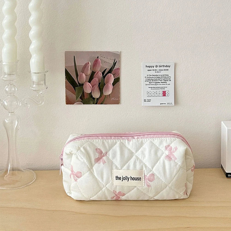 The Jolly House Quilted Cosmetic Bags Set – Pink and Blue Floral