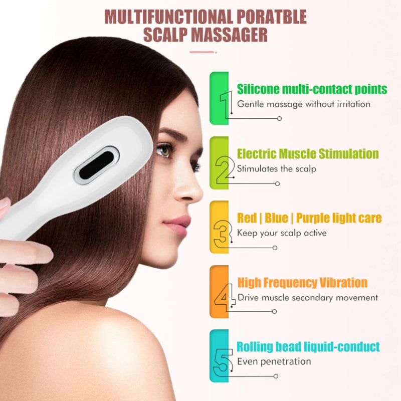 Electric Hair Growth Comb Oil Applicator with Red & Blue LED, Vibration Scalp Massage Brush