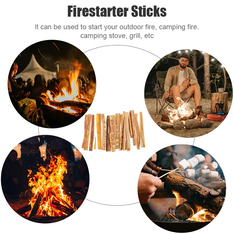 1-Box 170g Fatwood Fire Starter Sticks with Metal Storage Tin for Outdoor Camping