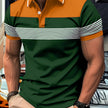 Men’s Color Block Striped Polo Shirt with Short Sleeves